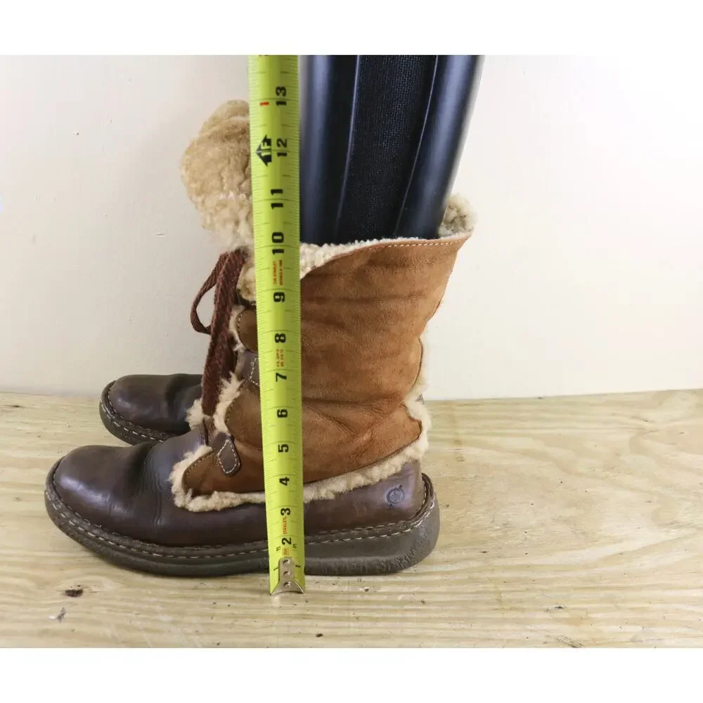 Born Boots Womens 10 Nome Shearling Lined Brown Leather Lace Up Shoes
